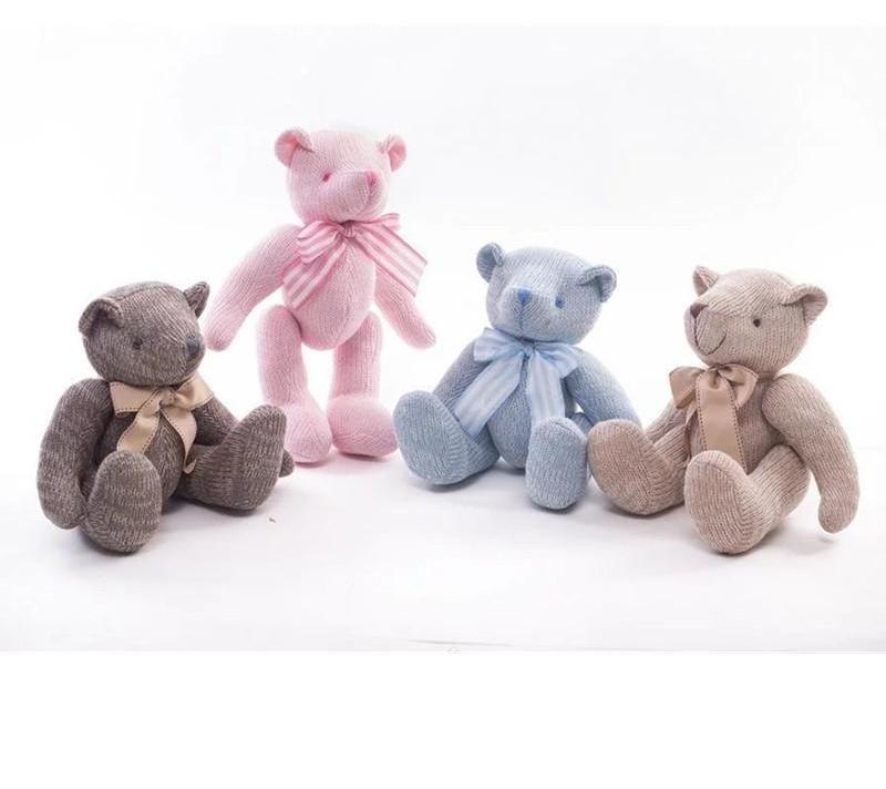 Hand Knit Woollen Teddy Bears with Bowknot Tie Stuffed Cotton Plush